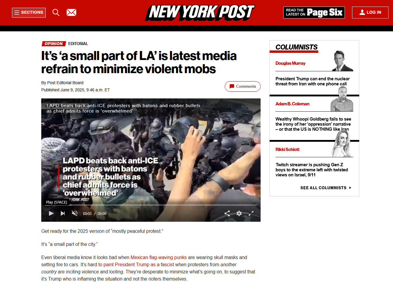 New York Post LA Protests Headline